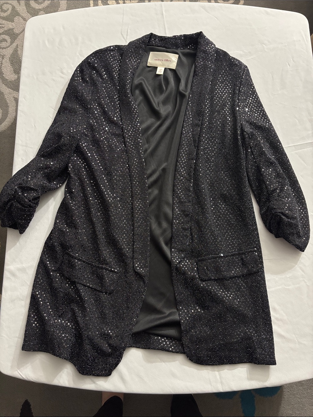 Black Sequin Open Blazer Jacket